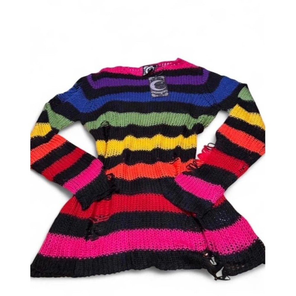 Killstar oversized Over the Rainbow distressed multicoloured striped sweater